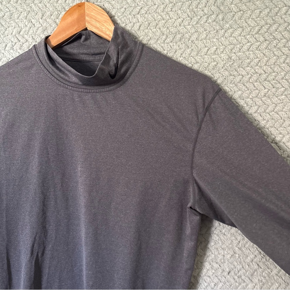 Nike Mens Team Fit DRY Mock Neck Long Sleeve - Heather Grey L Athletic Sport 90s